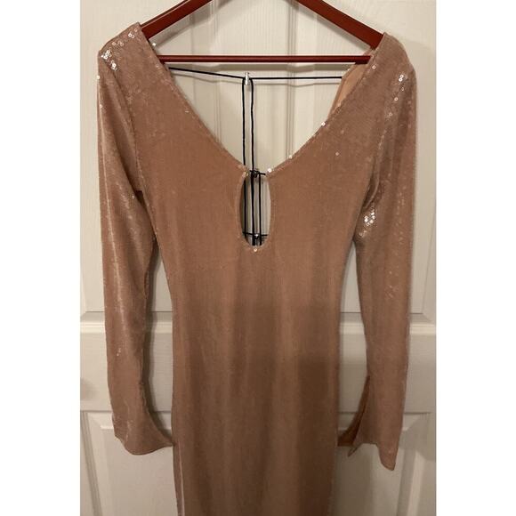 NWOT Meilun Deep V Dress Drawstring Long Sleeve Sequin Dress Long Gown, sz M - Picture 9 of 10